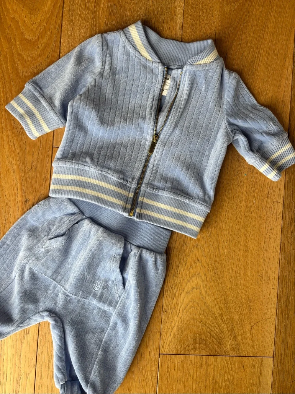 Light Blue Baby Two-Piece Zip Jacket & Pants Set